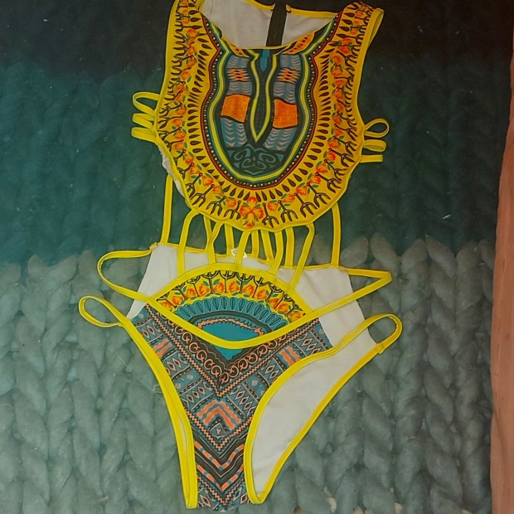 Afrocentric Inspired cut-out One-Piece Swimsuit XXL, size 12 to 14